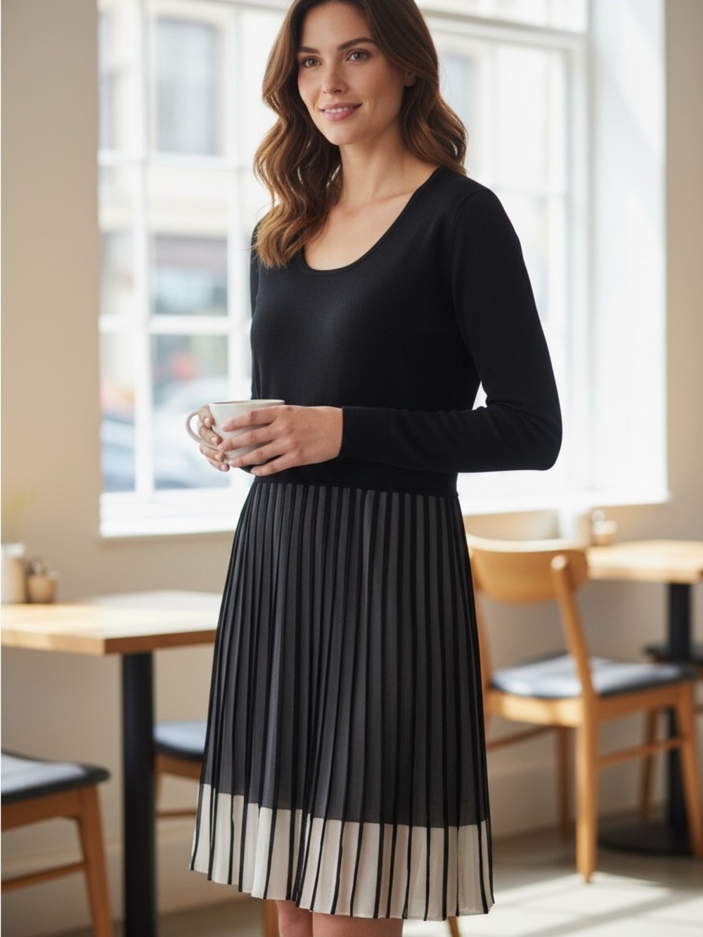 Calvin Klein Black Midi Dress with Cream Hem